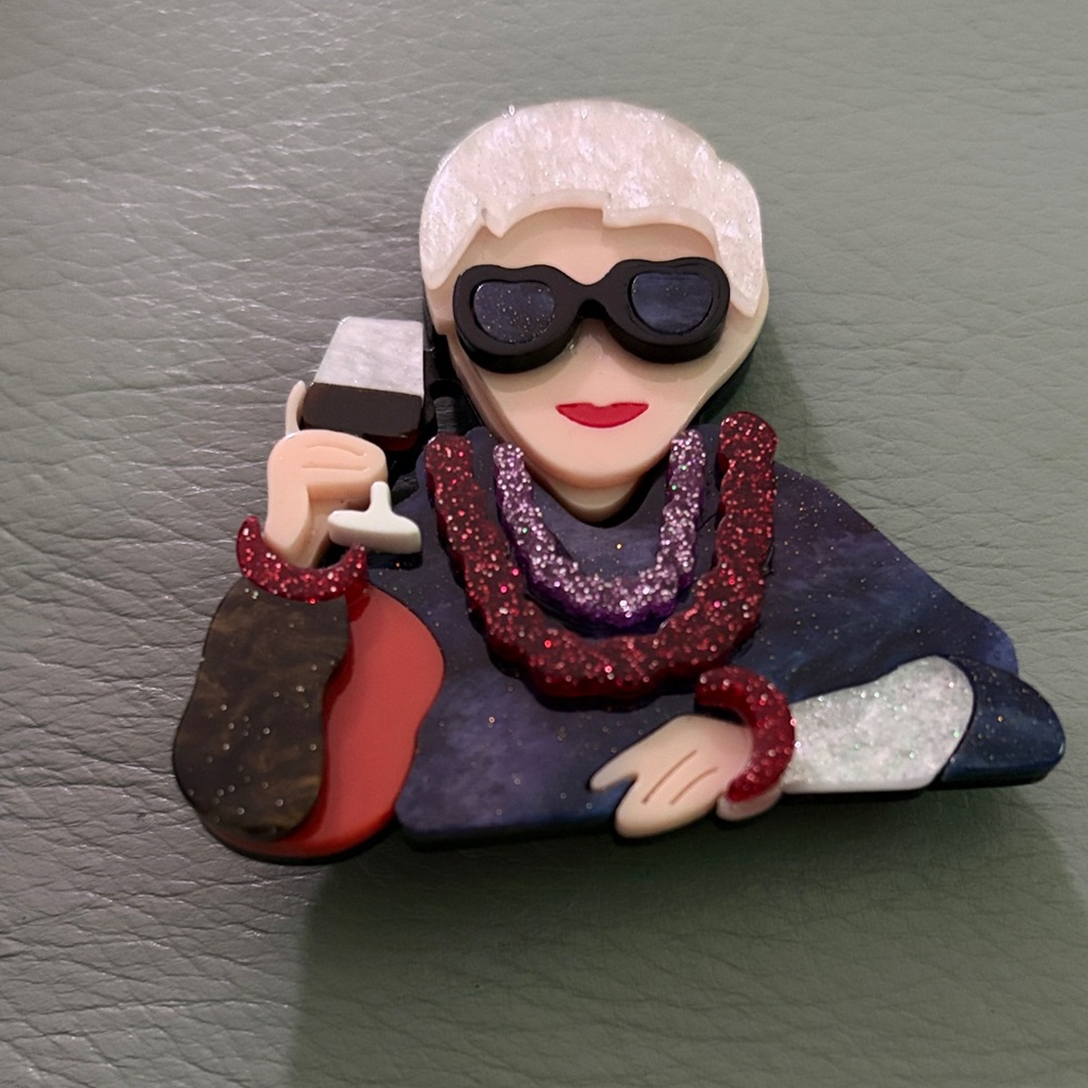 Stylish Brooch Lady Holding A Glass Of Wine Brooch